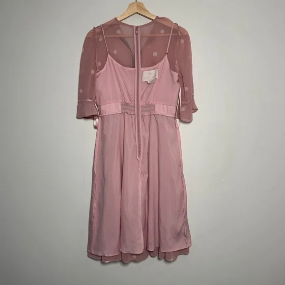 Gal Meets Glam Finely Polka Dot Tiered Midi Pink Dress Women's 4 Petite - Picture 13 of 16